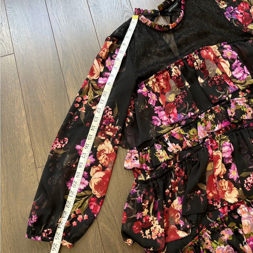 ZARA Floral Lace Tiered Frock Dress Multicolour Medium - Picture 11 of 13
